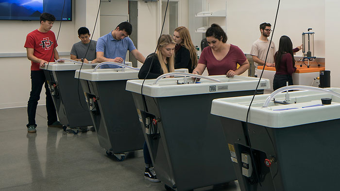 Students working inside an EIS lab space